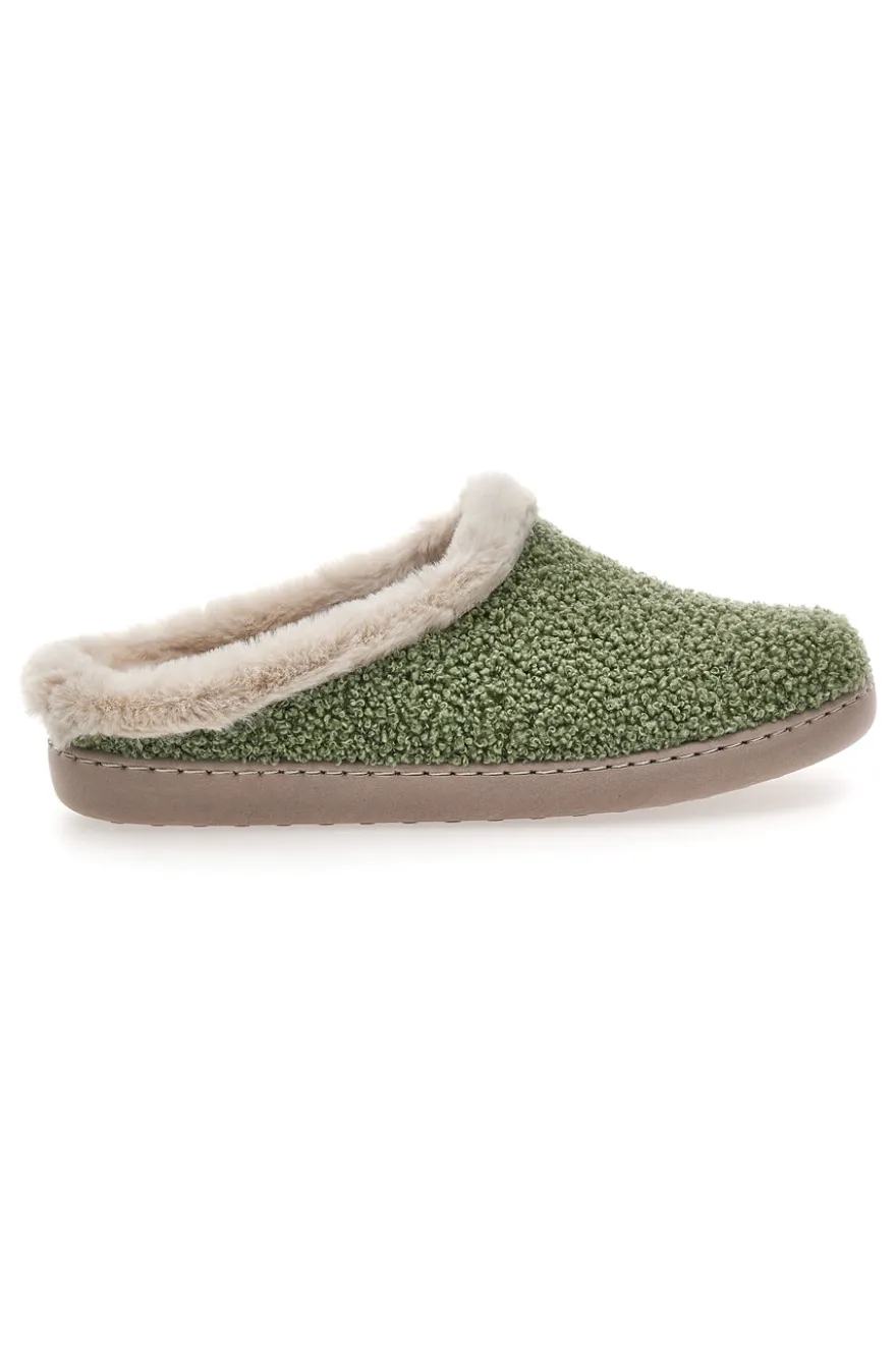 Pantofole verdi in tessuto effetto teddy con interno con pelo Gaia Mania GG549