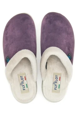 Pantofole viola con bordo in pelo e suola comfort Fly Flot 90510X20PM