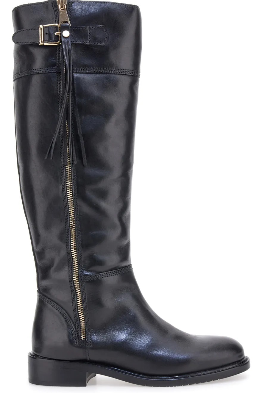 Pittarello Class LFL2543 schwarze Stiefel aus echtem Leder mit goldenem Reißverschluss und Schnalle