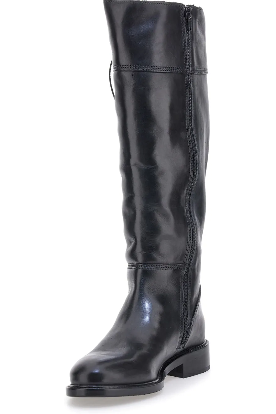 Pittarello Class LFL2543 schwarze Stiefel aus echtem Leder mit goldenem Reißverschluss und Schnalle