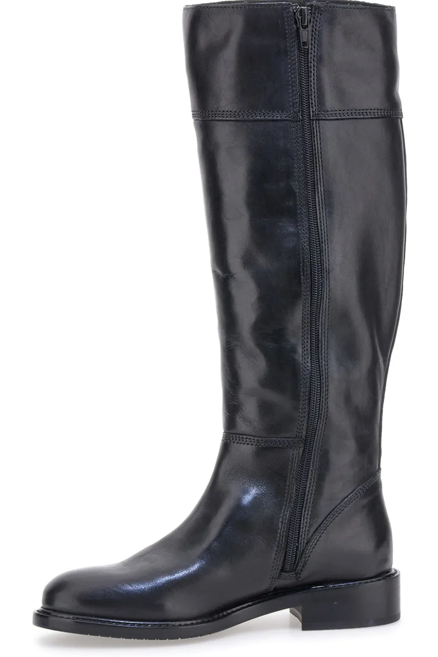 Pittarello Class LFL2543 schwarze Stiefel aus echtem Leder mit goldenem Reißverschluss und Schnalle