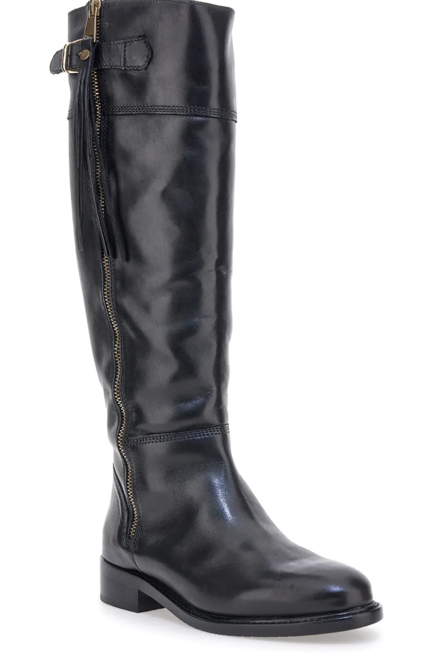 Pittarello Class LFL2543 schwarze Stiefel aus echtem Leder mit goldenem Reißverschluss und Schnalle