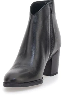 Pittarello Glam 4566400 Schwarze Lederstiefeletten mit mittelhohem Absatz