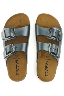 Pittarello Tierra Metallic Doppel-Riemen graue Hausschuhe 335A20630SR