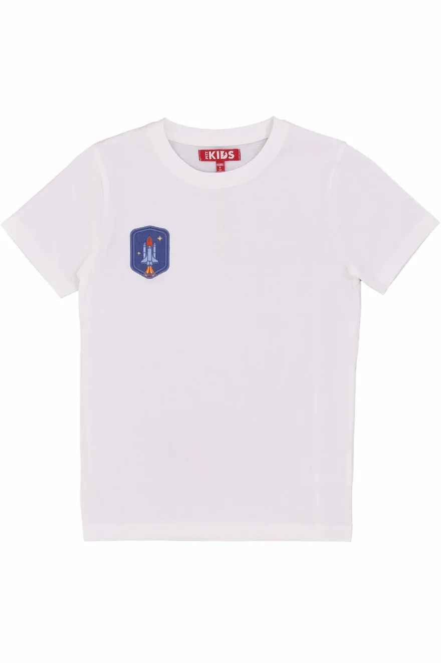 Pitt Kids Weißes T-Shirt mit aufgestickter Rakete PT-BT-05026