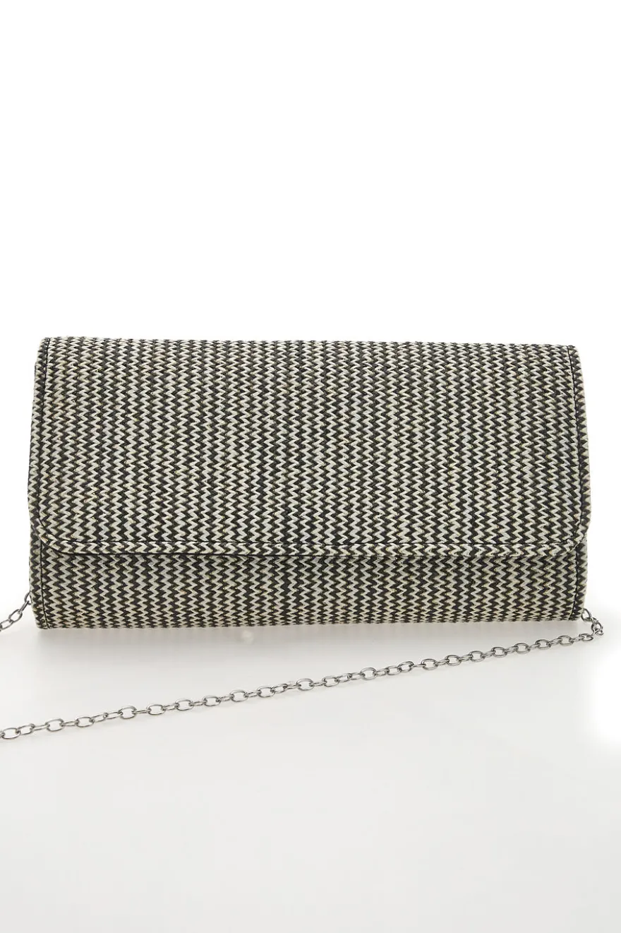 Pochette Effetto Paglia Intrecciata Bianca e Nera COVERI COLLECTION 0149-H