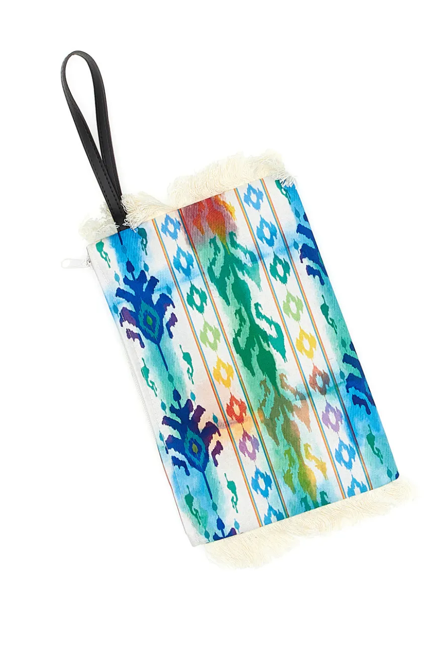 Pochette mare multicolor con frange in tessuto leggero Basile BA26433