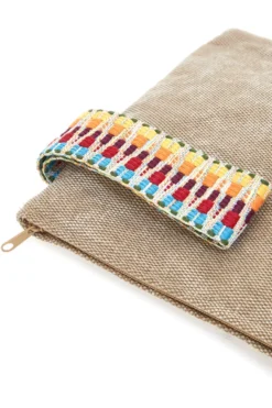 Pochette mare multicolore in tessuto naturale con fantasia etnica Basile 22102