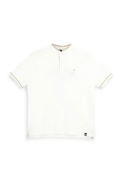 Polo Bianca con Collo Coreana e Profili Beige U.S.Grand Polo US61506M