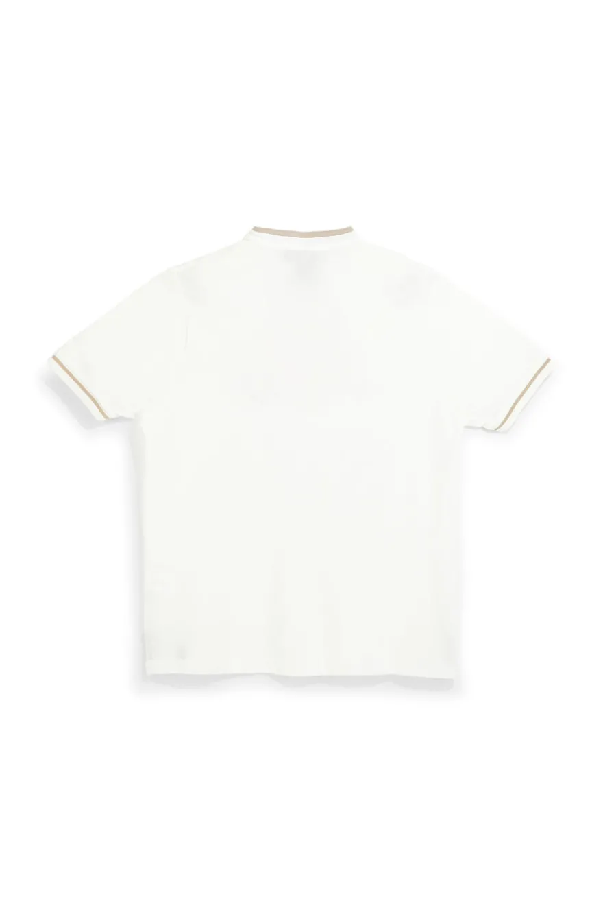 Polo Bianca con Collo Coreana e Profili Beige U.S.Grand Polo US61506M