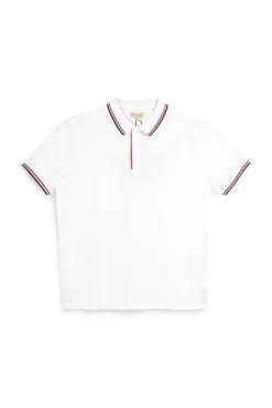 Polo in cotone bianca con colletto a righe Sevenoaks Nby6212