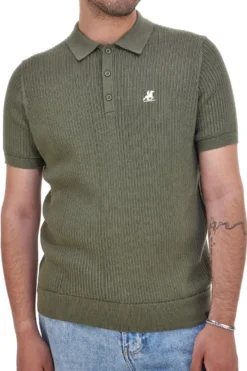Polo verde in maglia a costine U.S. Grand Polo US51228M