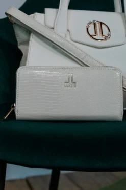 Portafoglio avorio con zip e texture lucertola Lancetti 25S-258-1/PF