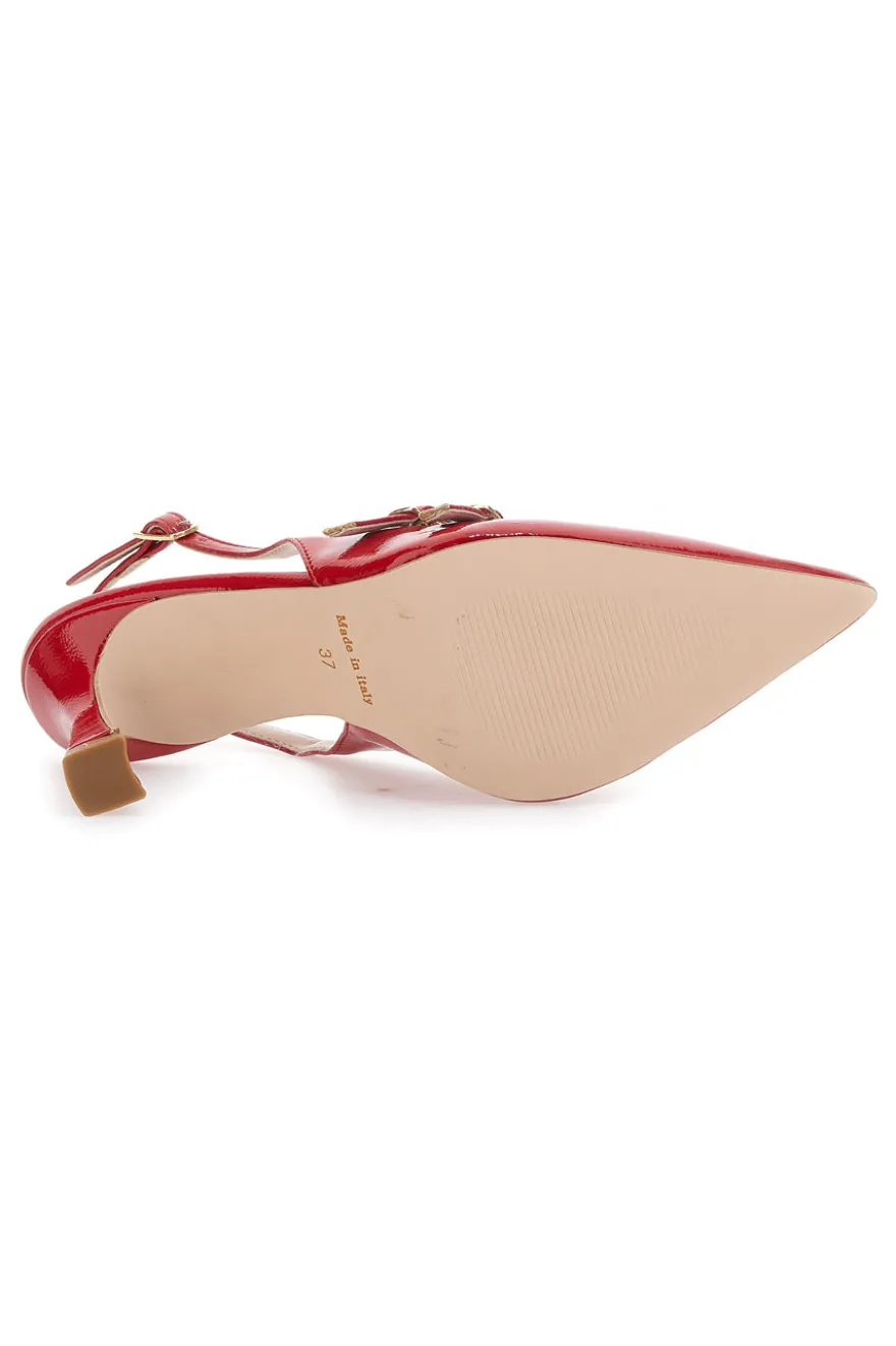 Rote spitze Slingback-Pumps mit Lackeffekt PITTARELLO GLAM 3591