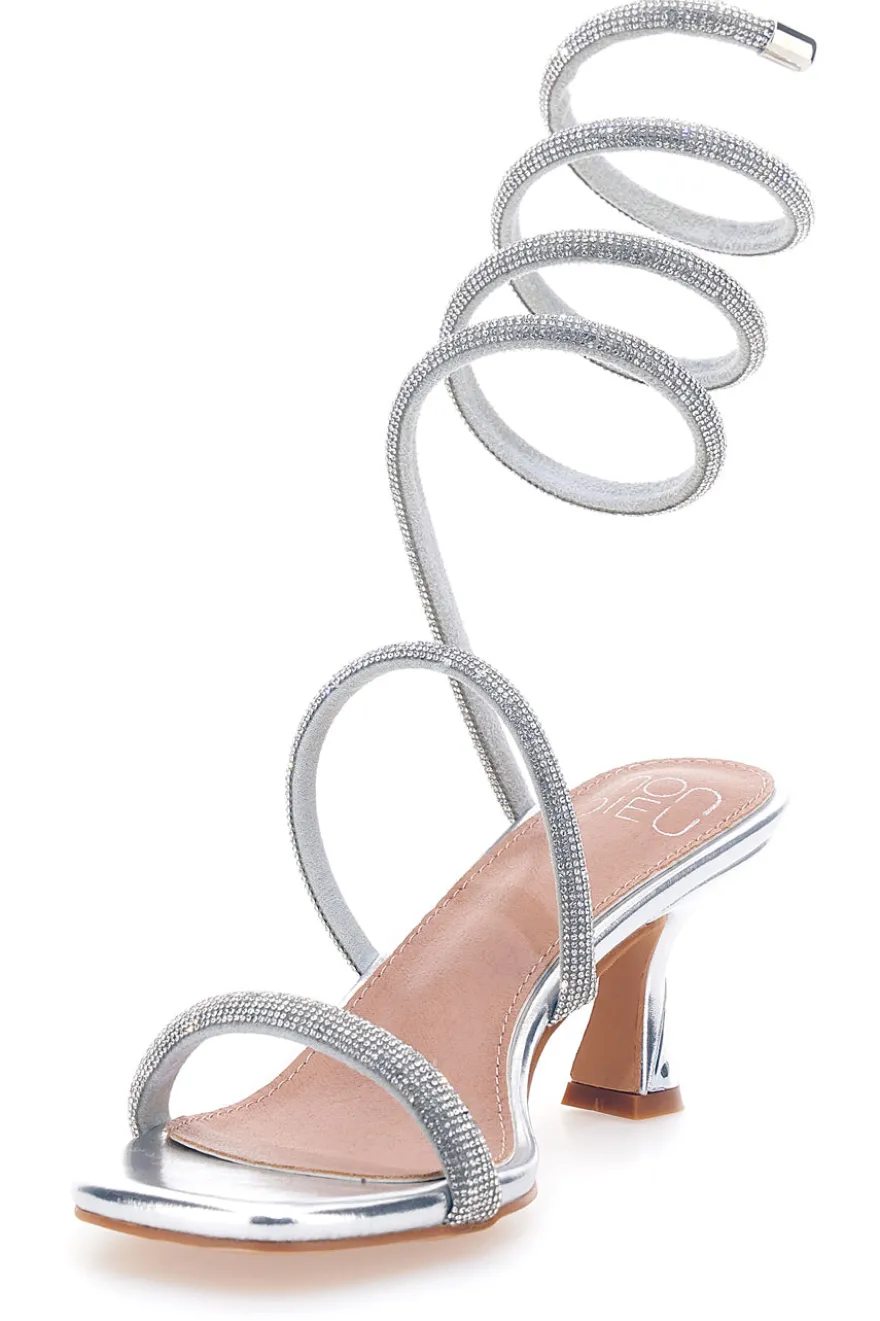Sandali argento con strass e laccio a spirale Mon Dieu 1614