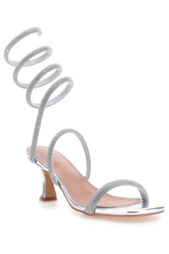 Sandali argento con strass e laccio a spirale Mon Dieu 1614