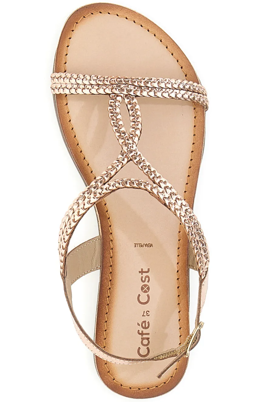 Sandali bassi rose gold con dettagli intrecciati Cafè Cost 95158