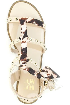 Sandali beige con borchie e lacci animalier Me & Me 1660