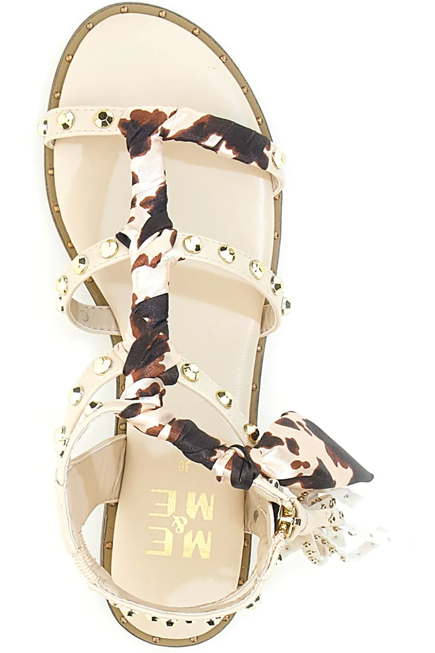 Sandali beige con borchie e lacci animalier Me & Me 1660