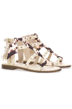 Sandali beige con borchie e lacci animalier Me & Me 1660