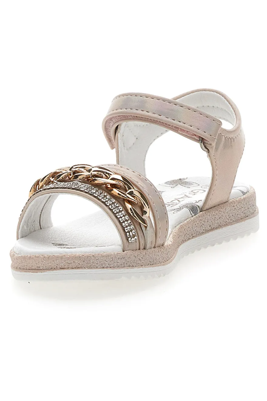 Sandali Beige con Catena Decorativa e Chiusura A Velcro GRAZIE GIRL 14320