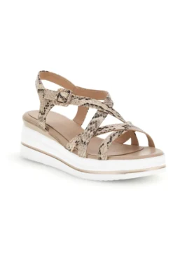 Sandali beige con stampa animalier e zeppa Burani 52195C1583