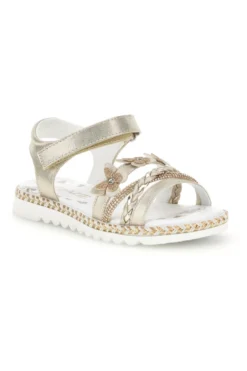 Sandali beige con strappo in velcro e applicazioni floreali Grazie girl 15022