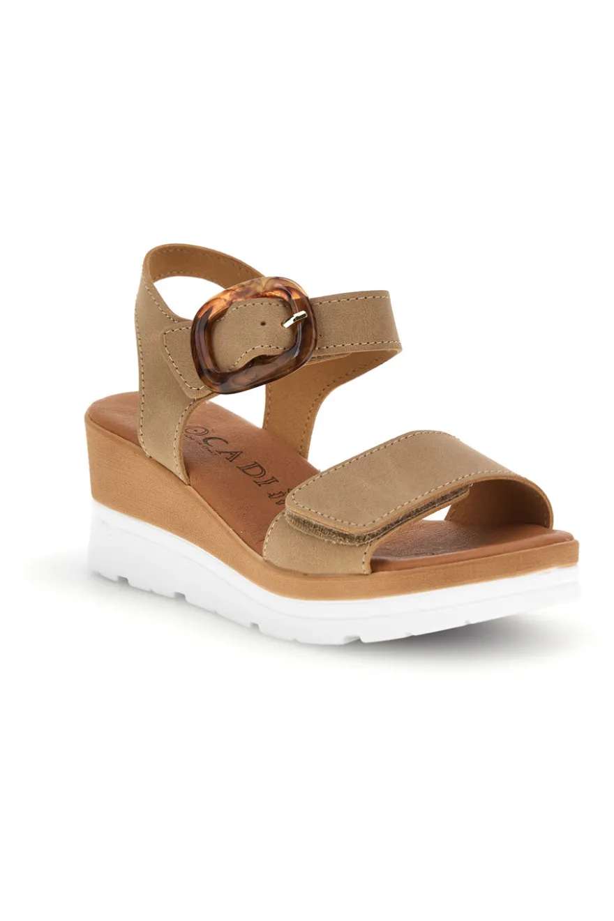 Sandali beige con zeppa made in Italy Plocadi 11076005