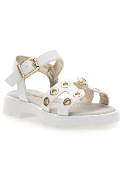 Sandali bianchi con borchie oro e logo gioiello Laura Biagiotti G1728316313