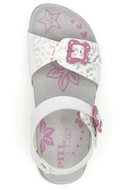 Sandali bianchi con dettagli iridescenti e fibbie rosa PITT KIDS 14505
