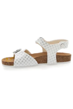 Sandali Bianchi con Pois e Farfalla Argento Glitter Pittarello Bio 257112