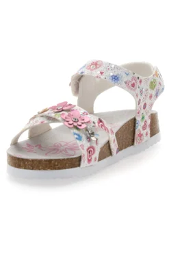 Sandali bianchi con stampa floreale e strappo Pitt Kids 14407