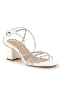 Sandali bianchi con tacco largo e listini First lady P708