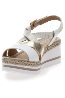 Sandali Bianchi e Oro Con Zeppa Prima Riga MK3234109
