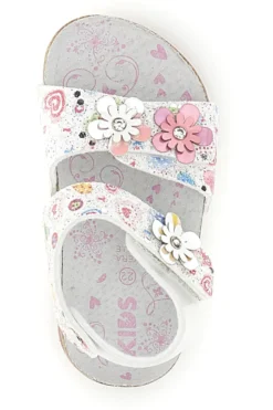 Sandali bianchi fantasia floreale con strappi Pitt kids 14223