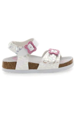 Sandali bianchi leopardati con fibbie rosa Pitt Kids 14505