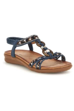 Sandali blu con fasce intrecciate e cinturino elasticizzato Quanna mel K358607