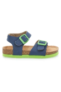 Sandali blu con fibbie verdi e plantare preformato Pitt Kids 14466