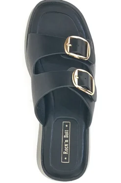 Sandali con zeppa neri con doppia fibbia oro Rock'n Doll 3T848223