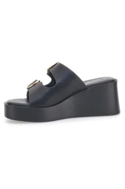 Sandali con zeppa neri con doppia fibbia oro Rock'n Doll 3T848223
