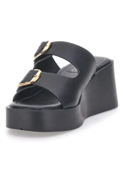 Sandali con zeppa neri con doppia fibbia oro Rock'n Doll 3T848223