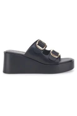 Sandali con zeppa neri con doppia fibbia oro Rock'n Doll 3T848223