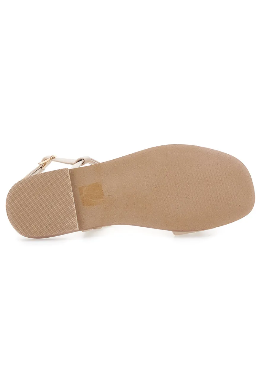 Sandali Crema Flat con Dettaglio Catena Ferre' F251