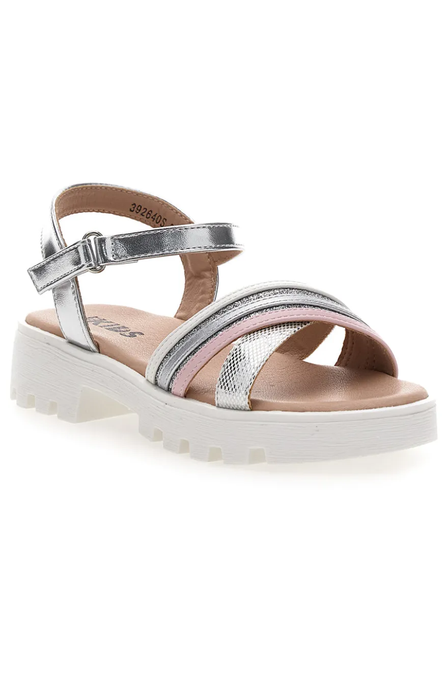 Sandali da bambina argento con cinturino regolabile Pitt kids 392640S