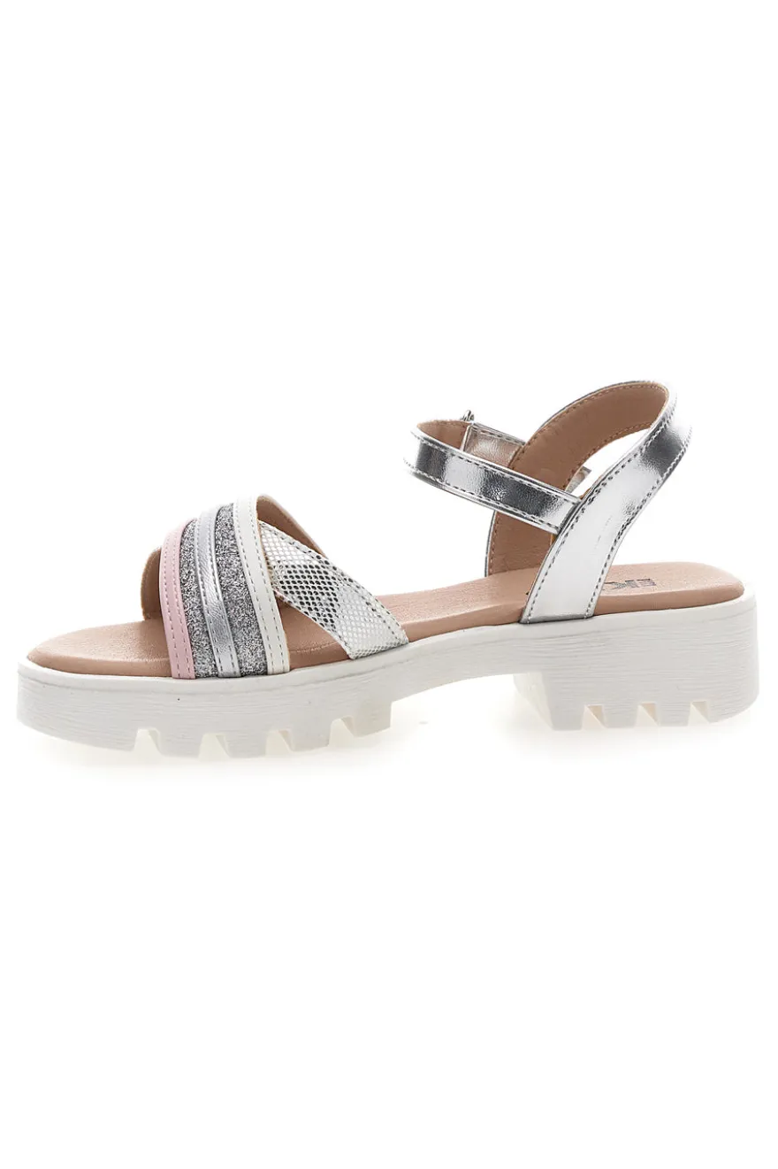 Sandali da bambina argento con cinturino regolabile Pitt kids 392640S