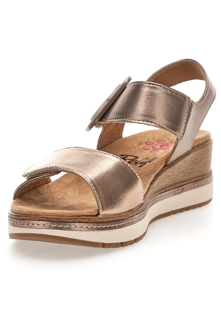 Sandali da donna rosa gold con doppia fascia e zeppa Relife 67172670103