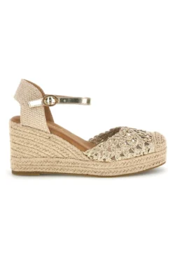 Sandali espadrillas oro con zeppa e cinturino Fun beach P714