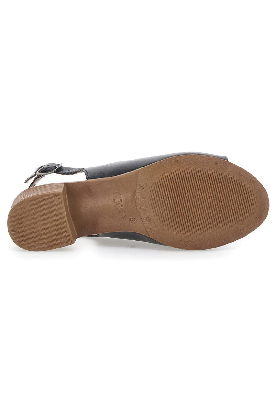 Sandali Flat Neri In Vera Pelle Con Tacco 4 Cm Pittarello Look 243065
