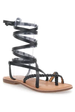 Sandali Lace-Up Neri Con Suola Flat Cafe' Cost 95121