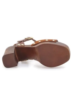 Sandali Marroni con Borchie e Tacco Alto Effetto Legno PITTARELLO LOVE 35021